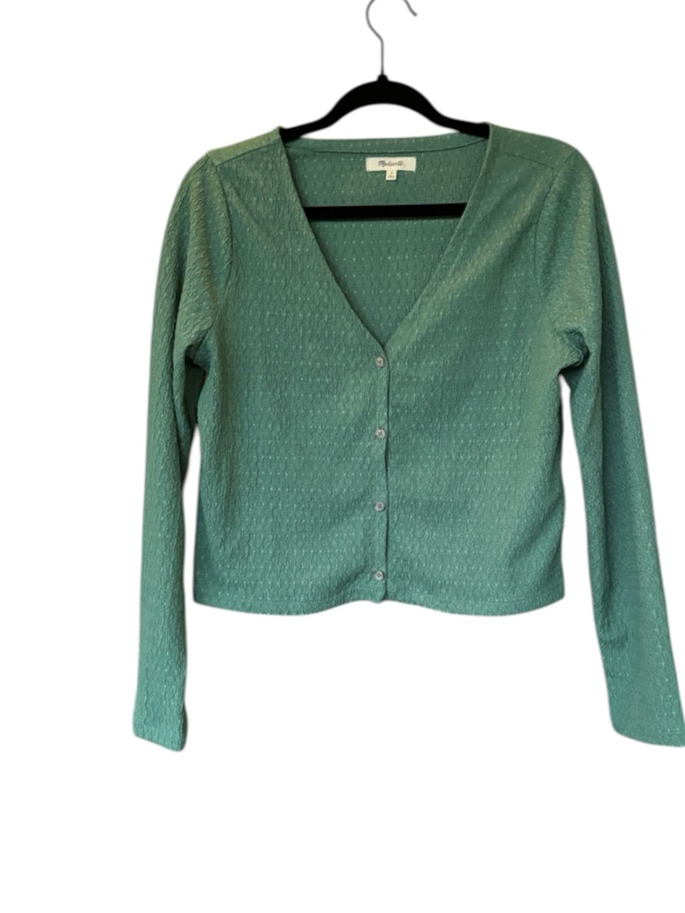 Madewell Green Textured Button Front V-Neck Cropped Top Sz M CoastalCottagecore